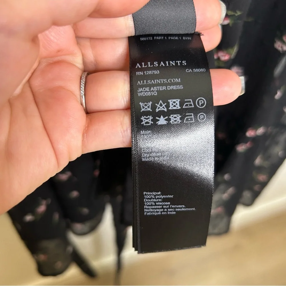 ALLSAINTS Jade Aster Floral Black Wrap Dress S